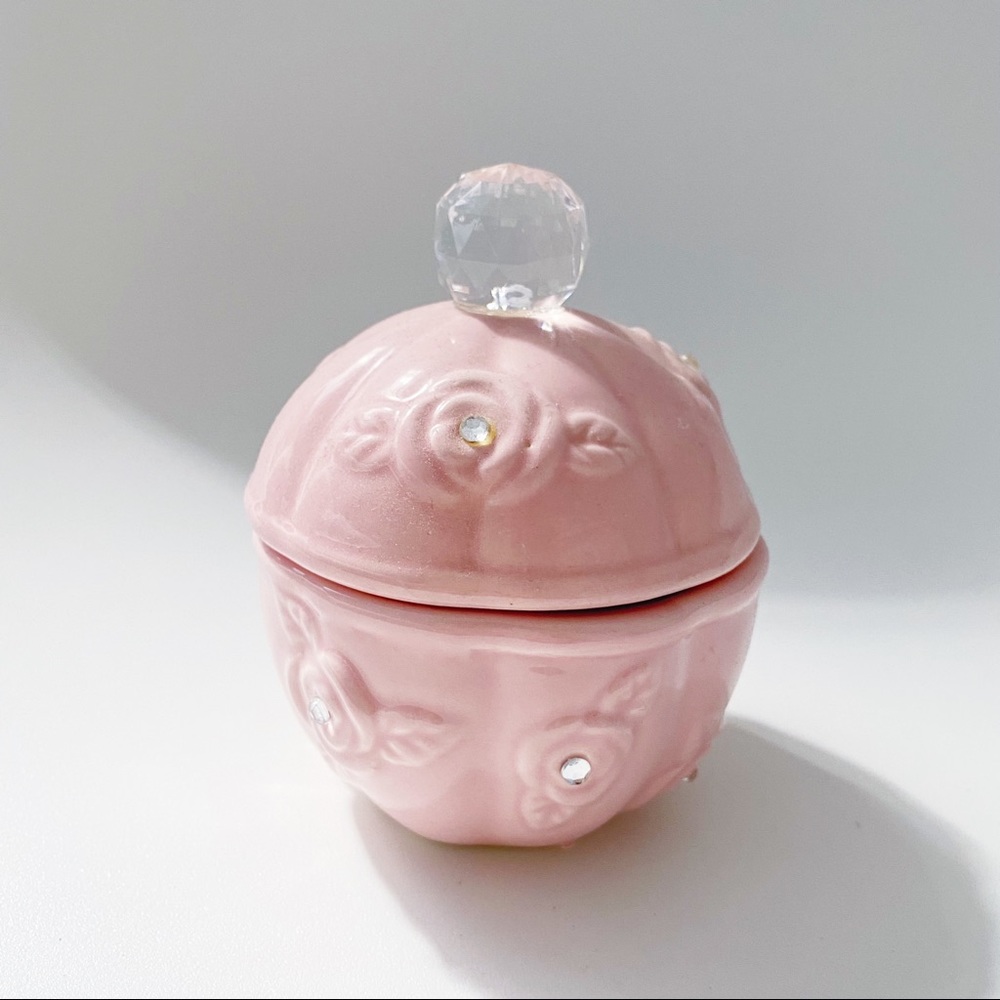 Small Pink Floral Dome Jewelry Jar